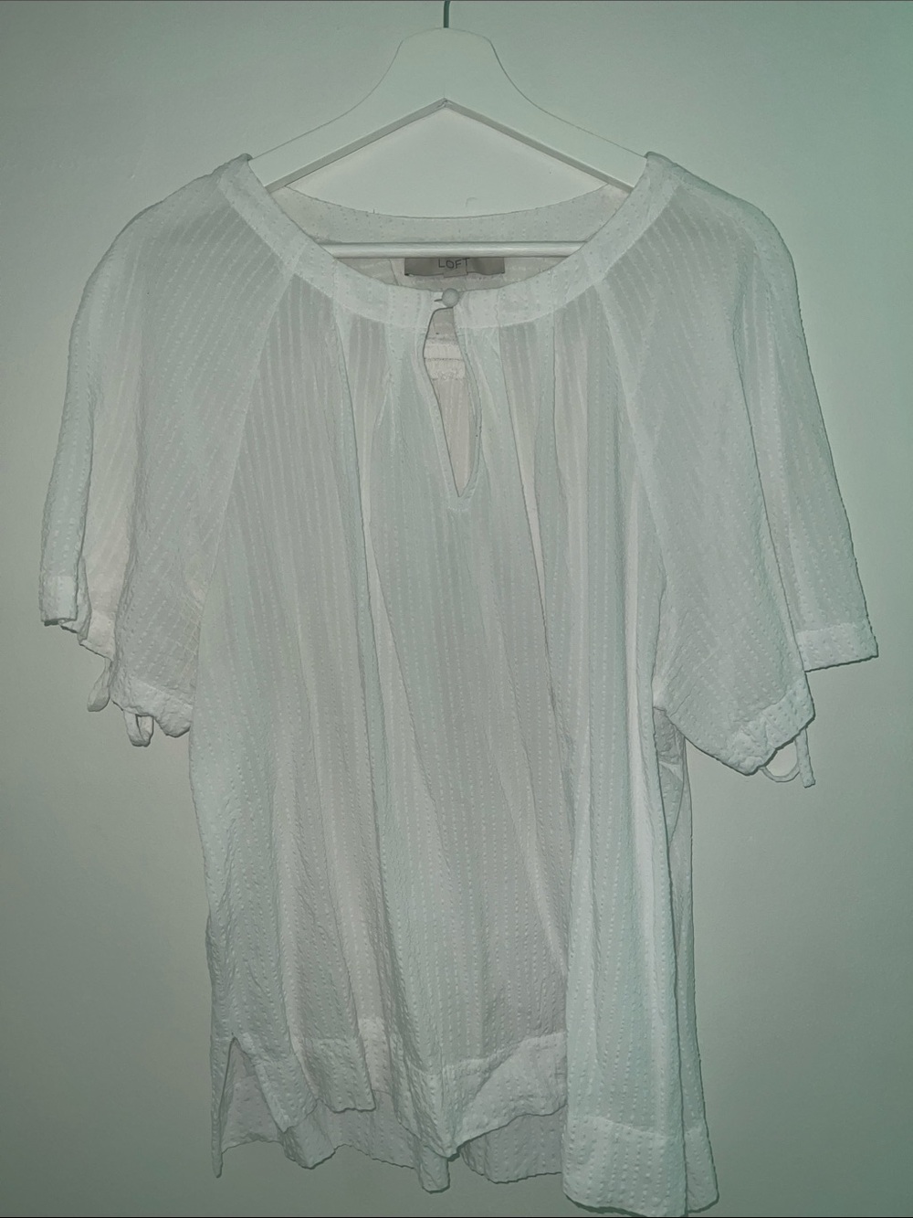 LOFT White Textured Sheer Peasant Blouse